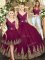 Eye-catching Burgundy Sleeveless Floor Length Beading and Appliques Backless 15th Birthday Dress