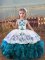 Top Selling Teal Scoop Neckline Embroidery and Ruffles Child Pageant Dress Sleeveless Lace Up