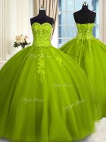 Ideal Olive Green Sleeveless Tulle Lace Up Vestidos de Quinceanera for Military Ball and Sweet 16 and Quinceanera(SKU PSSW0358-8BIZ)