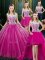 Flirting Four Piece Sleeveless Tulle Floor Length Zipper Sweet 16 Dresses in Fuchsia with Lace