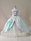 Satin Sweetheart Sleeveless Sweep Train Lace Up Embroidery Pageant Gowns For Girls in Champagne