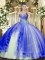 Fashionable Sleeveless Floor Length Beading and Ruffles Lace Up Ball Gown Prom Dress with Blue