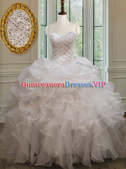 Sweetheart Sleeveless Organza Sweet 16 Dress Beading and Ruffles and Pick Ups Lace Up - Click Image to Close