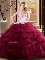 Wine Red Sleeveless Floor Length Embroidery and Ruffled Layers Lace Up Quinceanera Gowns
