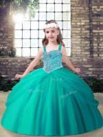 Sleeveless Lace Up Floor Length Beading Little Girl Pageant Dress