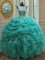 See Through Turquoise 15 Quinceanera Dress Military Ball and Sweet 16 and Quinceanera with Beading and Ruffles and Pick Ups Scoop Sleeveless Lace Up