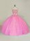 Pink Tulle Lace Up Strapless Sleeveless Floor Length 15 Quinceanera Dress Beading