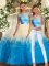 Scoop Sleeveless 15 Quinceanera Dress Floor Length Lace and Ruffles Multi-color Organza