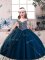 Top Selling Navy Blue Sleeveless Floor Length Beading Lace Up Pageant Dress for Teens