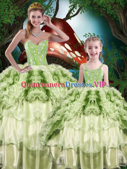 Beading and Ruffles and Ruffled Layers 15 Quinceanera Dress Yellow Green Lace Up Sleeveless Floor Length - Click Image to Close