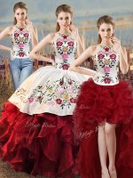 Artistic Halter Top Sleeveless Lace Up Vestidos de Quinceanera White And Red Organza(SKU SWQD301MTTZA1BBIZ)