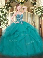 Discount Ball Gowns Quinceanera Gown Teal Sweetheart Tulle Sleeveless Floor Length Lace Up(SKU SJQDDT1527002-2BIZ)