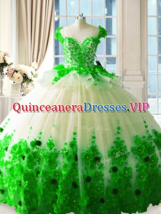 Super Sleeveless Brush Train Hand Made Flower Zipper Quinceanera Gowns