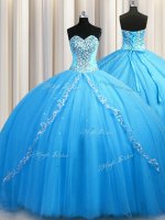Lovely Ball Gowns Sleeveless Baby Blue Ball Gown Prom Dress Brush Train Lace Up