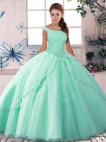 Ball Gowns Sleeveless Apple Green Ball Gown Prom Dress Brush Train Lace Up