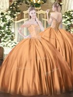 Rust Red Sleeveless Satin Lace Up Ball Gown Prom Dress for Military Ball and Sweet 16 and Quinceanera
