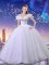 Cinderella Off the Shoulder Sleeveless Floor Length Beading and Bowknot Lace Up Sweet 16 Dresses with White