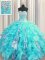 Popular Visible Boning Aqua Blue Organza and Sequined Lace Up Sweetheart Sleeveless Floor Length Quince Ball Gowns Beading and Ruffles and Sequins