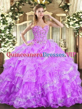 Top Selling Ball Gowns Quinceanera Dresses Lilac Sweetheart Organza Sleeveless Floor Length Lace Up