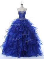 Royal Blue Sleeveless Beading and Ruffles Floor Length Vestidos de Quinceanera