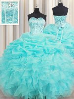 Glittering Visible Boning Beading and Ruffles and Pick Ups Ball Gown Prom Dress Baby Blue Lace Up Sleeveless Floor Length(SKU PSSW0440-1BIZ)