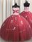 Designer Wine Red Tulle Lace Up 15 Quinceanera Dress Sleeveless Floor Length Beading and Appliques