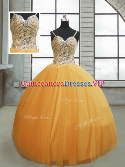 Trendy Spaghetti Straps Sleeveless Tulle Quinceanera Gown Beading Lace Up - Click Image to Close