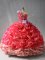 Coral Red One Shoulder Neckline Pick Ups and Hand Made Flower Quince Ball Gowns Sleeveless Lace Up