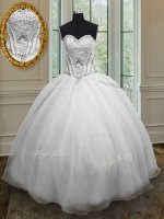Beautiful White Organza Lace Up Ball Gown Prom Dress Sleeveless Floor Length Beading(SKU PSSW071-2BIZ)