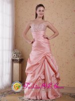 Bradenton FL Baby Pink Taffeta Beading Column Sweetheart Floor-length and Ruch Quinceanera Dama Dress For Celebrity(SKU PDHXQ038BIZ)