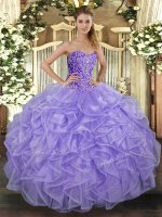 Lavender Ball Gowns Sweetheart Sleeveless Tulle Floor Length Lace Up Beading and Ruffles 15th Birthday Dress(SKU SJQDDT1065002-1BIZ)