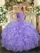 Lavender Ball Gowns Sweetheart Sleeveless Tulle Floor Length Lace Up Beading and Ruffles 15th Birthday Dress