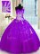 Most Popular One Shoulder Purple Sleeveless Tulle and Sequined Lace Up Quinceanera Gowns for Military Ball and Sweet 16 and Quinceanera