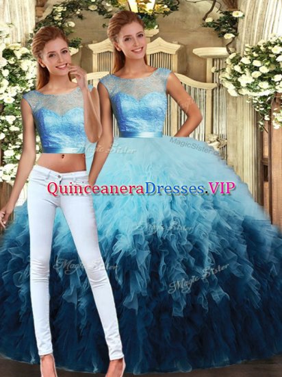 Multi-color Tulle Lace Up 15 Quinceanera Dress Sleeveless Floor Length Lace and Ruffles - Click Image to Close