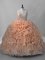 Discount Peach Fabric With Rolling Flowers Lace Up Sweet 16 Quinceanera Dress Sleeveless Brush Train Beading