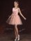 Peach Sleeveless Mini Length Lace and Bowknot Lace Up Damas Dress
