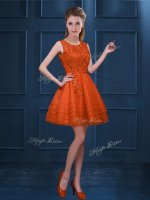 Exceptional Orange Red A-line Lace and Ruffled Layers Vestidos de Damas Zipper Tulle Sleeveless Knee Length