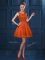 Exceptional Orange Red A-line Lace and Ruffled Layers Vestidos de Damas Zipper Tulle Sleeveless Knee Length