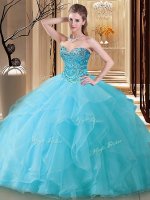 Adorable Floor Length Aqua Blue Ball Gown Prom Dress Sweetheart Sleeveless Lace Up
