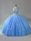 Sleeveless Floor Length Beading Lace Up Sweet 16 Quinceanera Dress with Blue