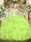 Perfect Sleeveless Organza Floor Length Lace Up Sweet 16 Dresses in Yellow Green with Beading and Ruffles