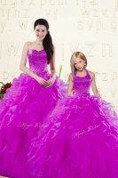 Ball Gowns Quinceanera Gown Purple Sweetheart Organza Sleeveless Floor Length Lace Up