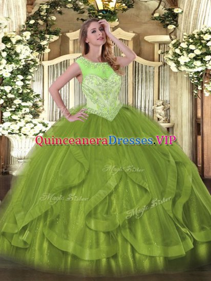 Floor Length Ball Gowns Sleeveless Olive Green Sweet 16 Quinceanera Dress Lace Up - Click Image to Close