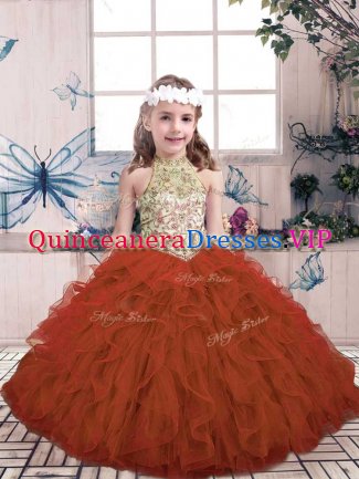 Sleeveless Beading and Ruffles Lace Up Little Girl Pageant Gowns