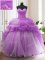 Purple Ball Gowns Sweetheart Sleeveless Organza Sweep Train Lace Up Beading and Ruffled Layers 15th Birthday Dress