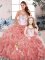 Eye-catching Floor Length Ball Gowns Sleeveless Watermelon Red Vestidos de Quinceanera Clasp Handle