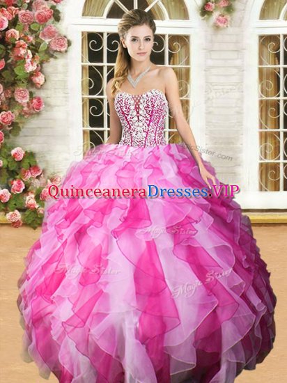 Decent Floor Length Pink And White Party Dresses Sweetheart Sleeveless Lace Up - Click Image to Close