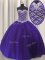 Vintage Purple Ball Gowns Beading and Sequins 15th Birthday Dress Lace Up Tulle Sleeveless Floor Length