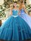 Fancy Baby Blue Sleeveless Appliques Lace Up Sweet 16 Dresses