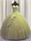 Classical Light Yellow Tulle Lace Up Military Ball Dresses Sleeveless Floor Length Beading and Sequins and Bowknot